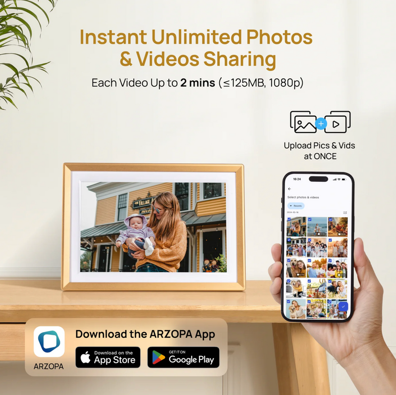 Arzopa D10 Champagne Gold Digital Photo Frame